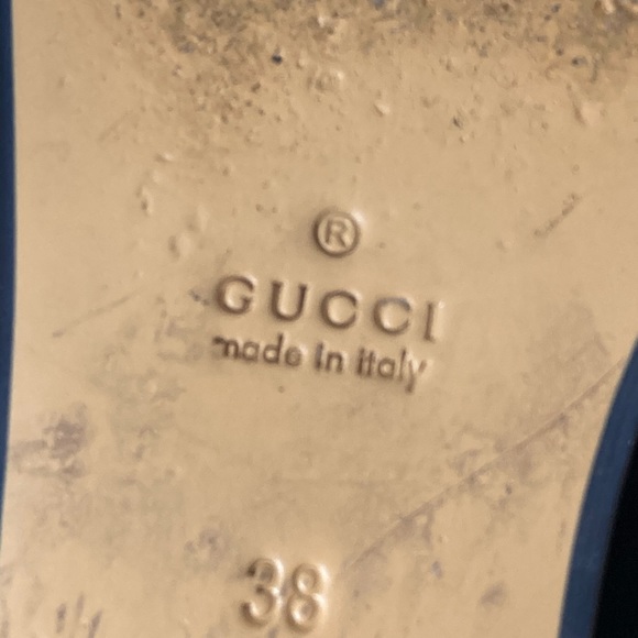 Gucci Princeton Mules Navy Velvet w Gold Horse Bit Buckle & Gucci Gold Logos 7.5 - Picture 10 of 16